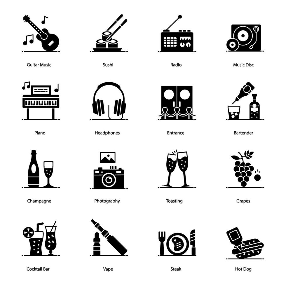 Club Bar Music Elements icon set vector