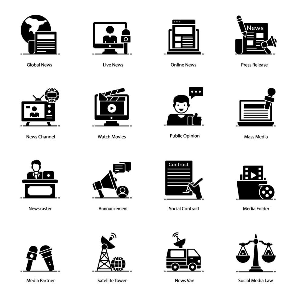 Journalism and Mass Media icon set vector