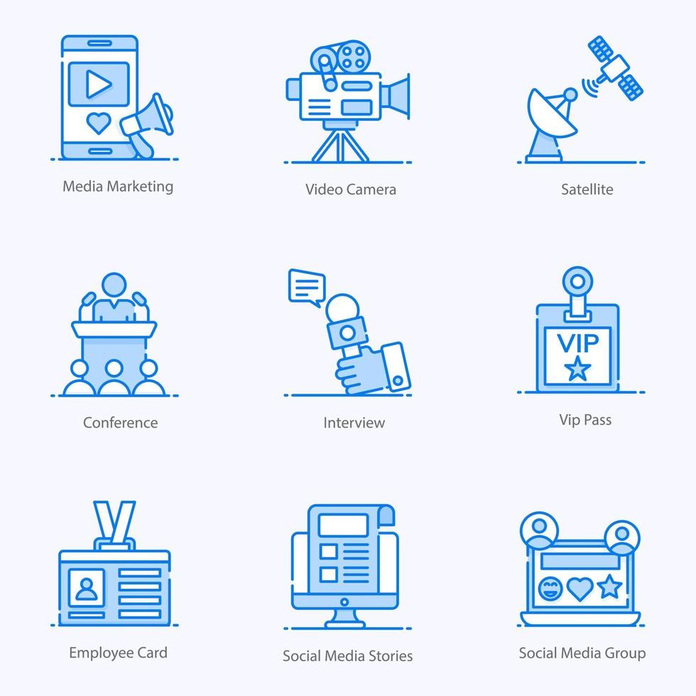 Modern Media and News Elements icon set vector