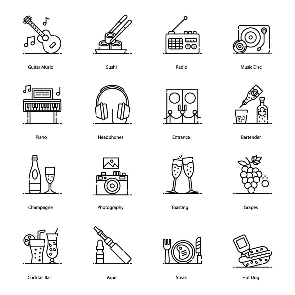 Club Bar Music Elements icon set vector