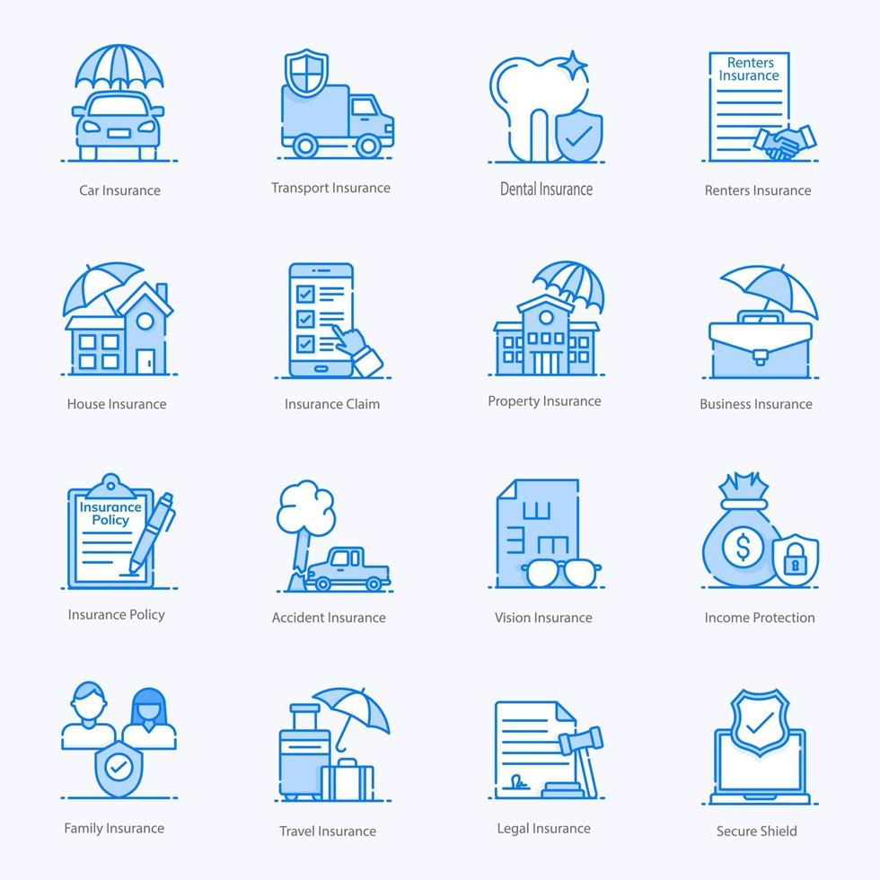 Insurance Policy and Coverage icon set vector