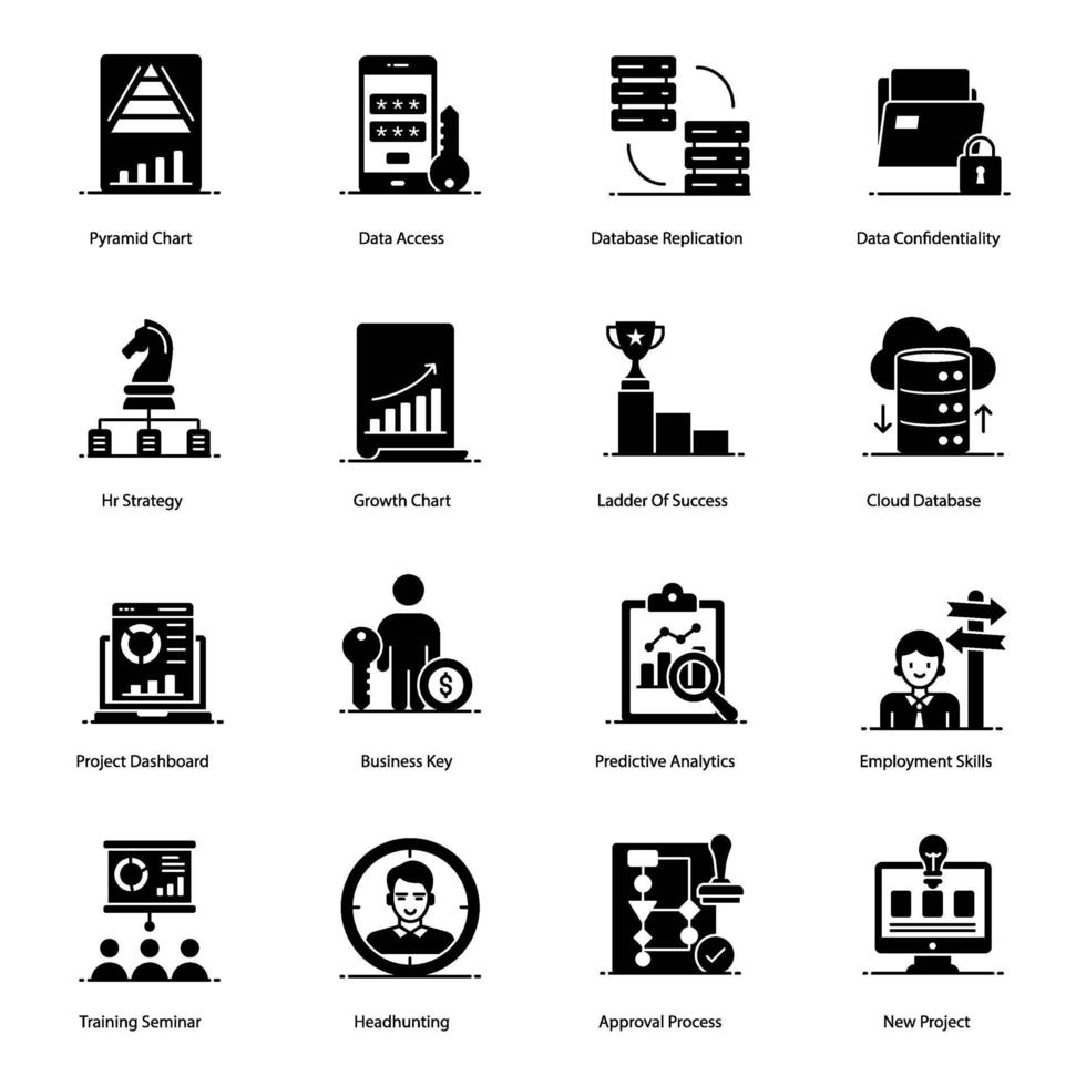 conjunto de iconos de gestión corporativa moderna vector