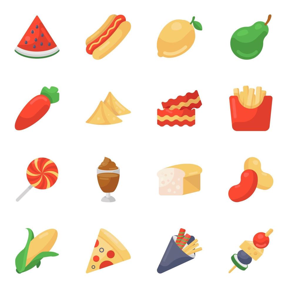 Conjunto de iconos de artículos de comida y bebida vector