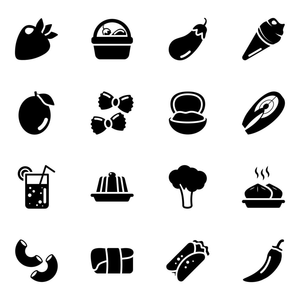 Conjunto de iconos de verduras y cocinas vector