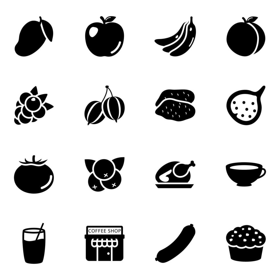 Conjunto de iconos de frutas y alimentos de diferentes estaciones vector