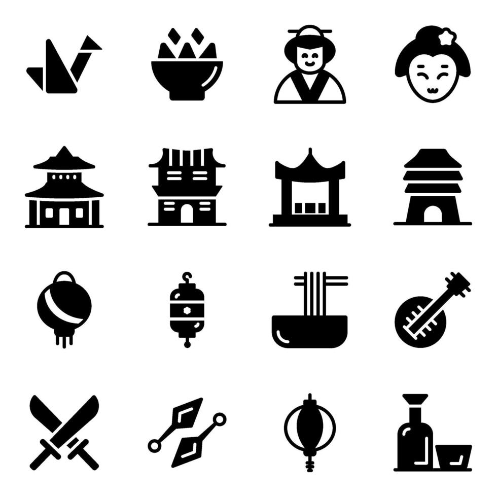 conjunto de iconos de elementos de la cultura japonesa vector