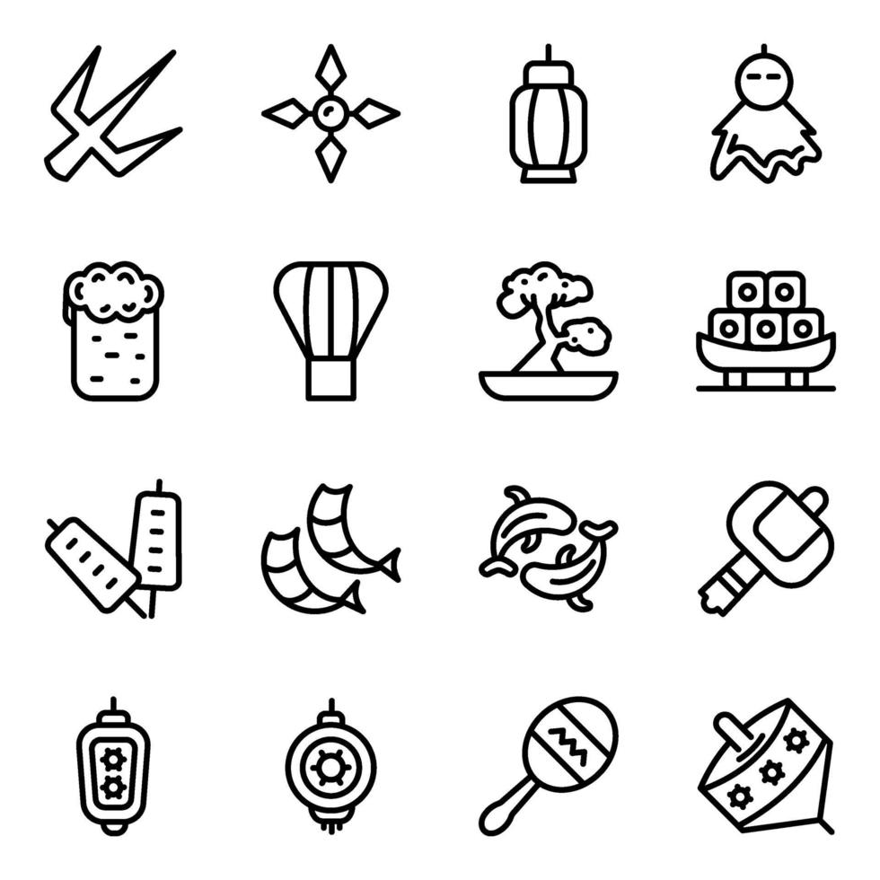 Trendy Japanese Traditional icon set vector