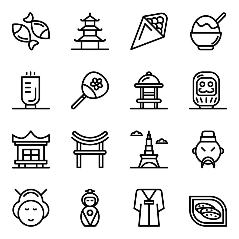 conjunto de iconos de elementos culturales japoneses vector