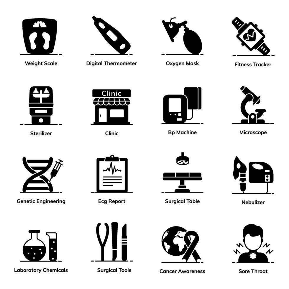 Emergency and Fitness icon set vector