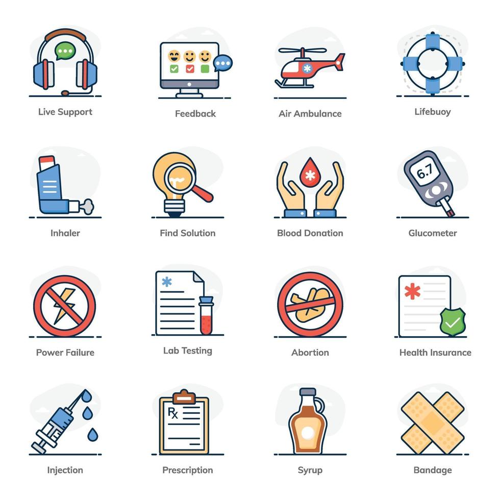 conjunto de iconos de emergencia médica y sanitaria vector