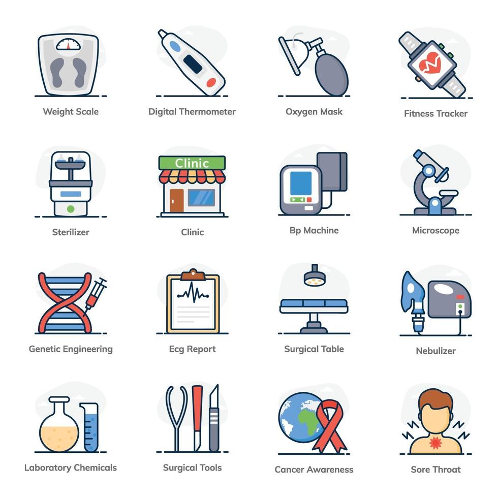 Emergency and Fitness icon set vector