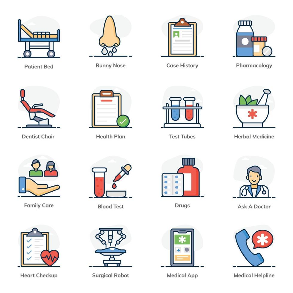 Fitness and Medical Treatment icon set vector