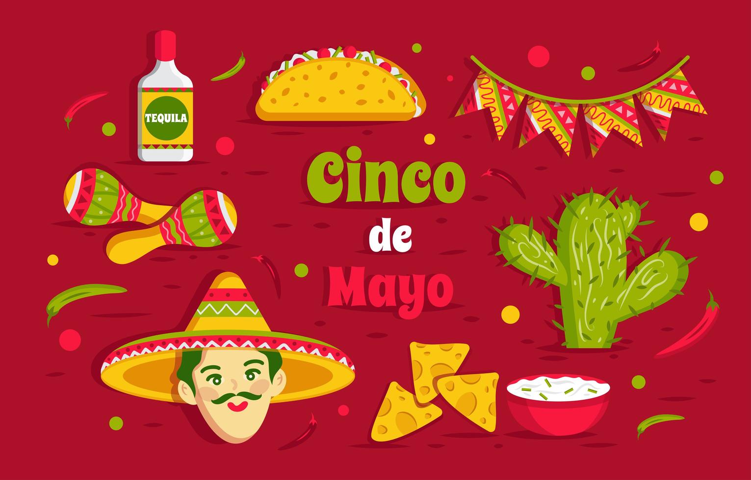 cinco de mayo conjunto de iconos vector