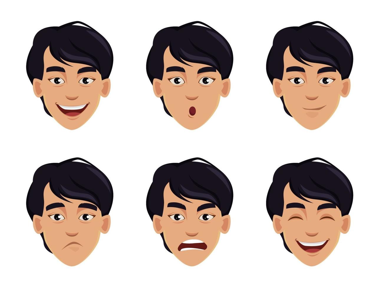 expresiones faciales del hombre asiático vector