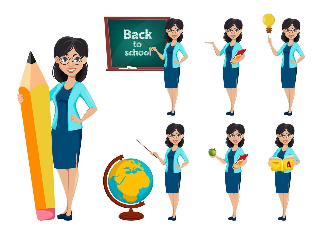 Back to school. Teacher woman cartoon character vector