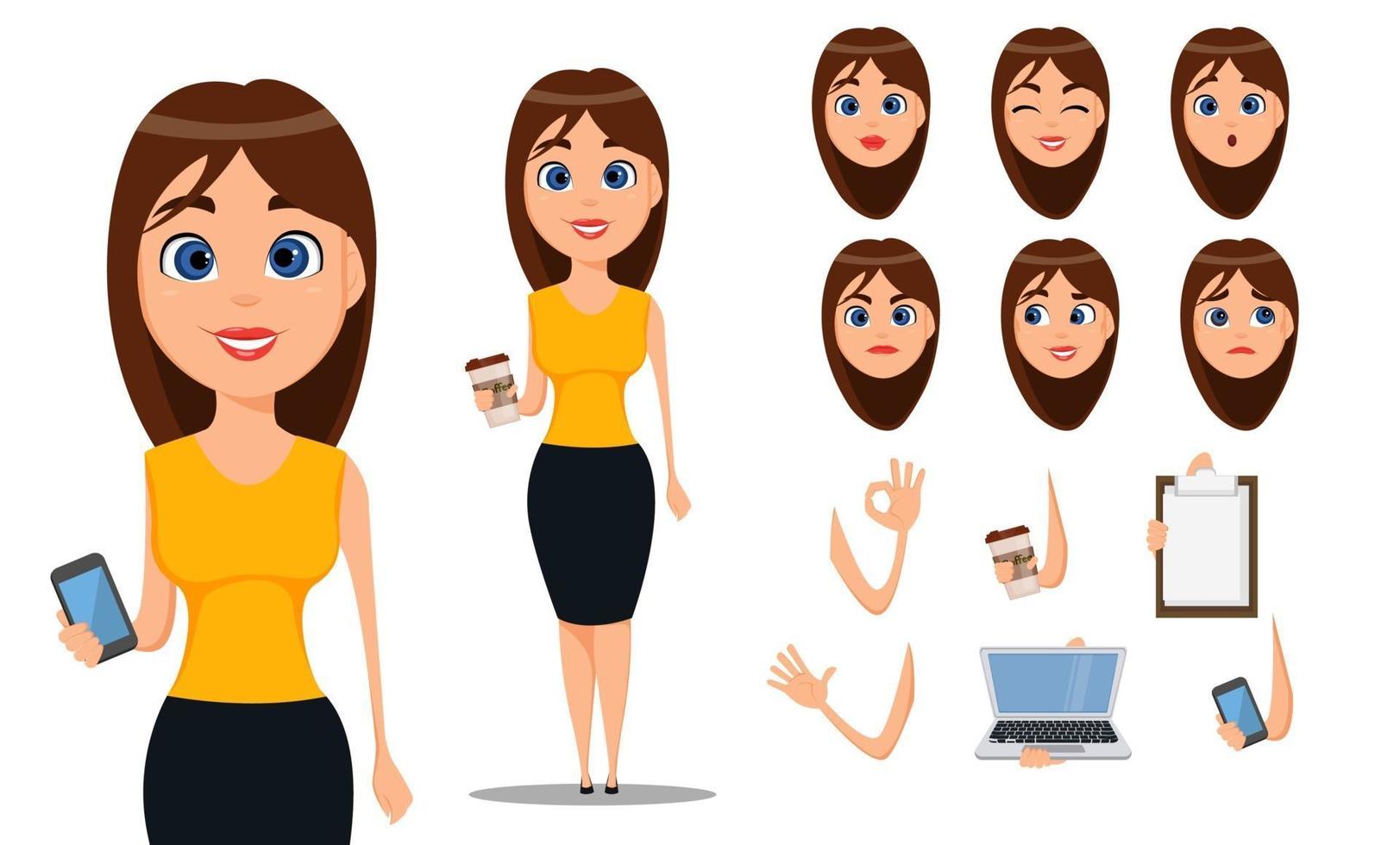 Business woman cartoon character creation set vector