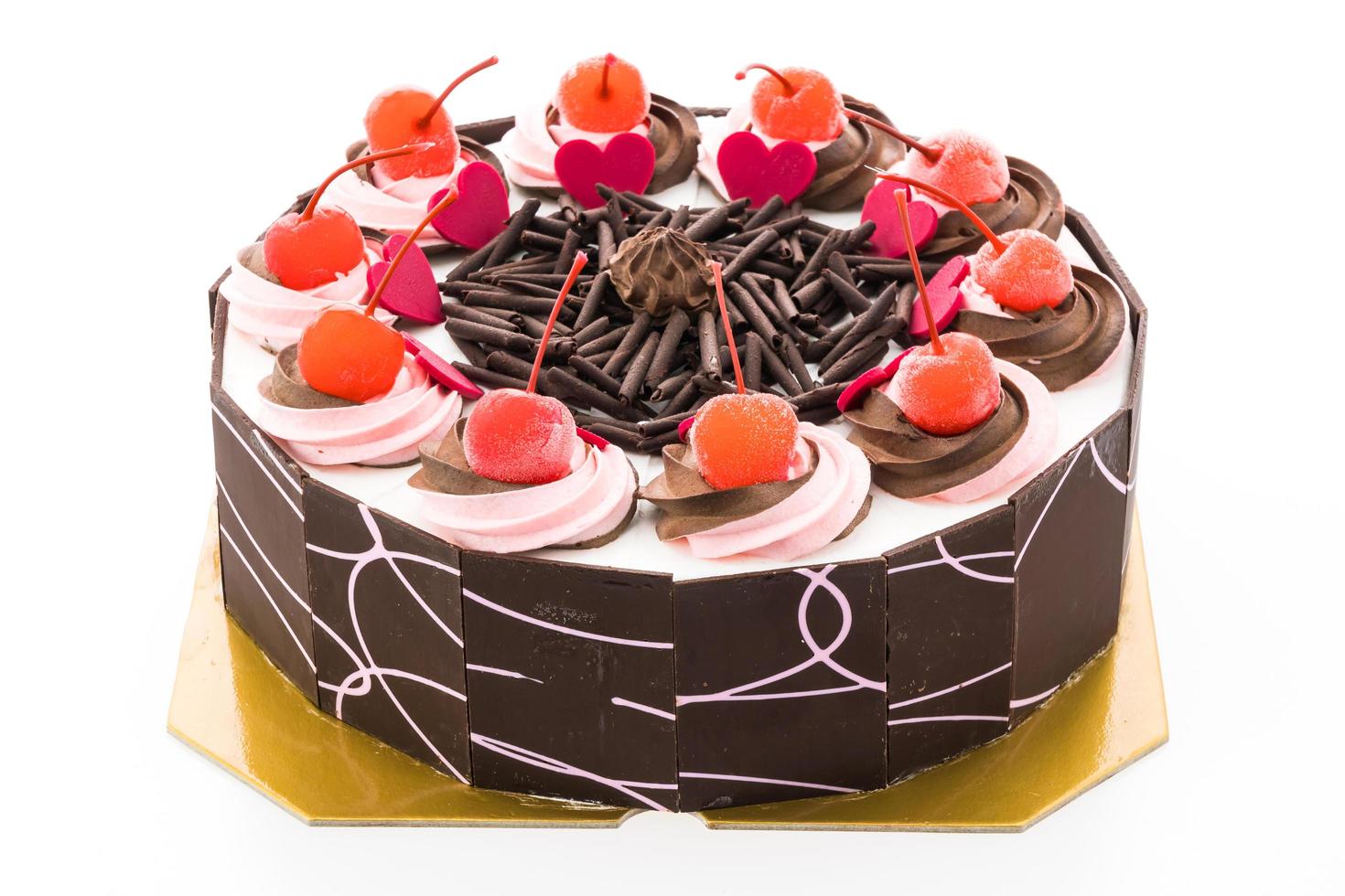 Chocolate cake with cherry on top photo