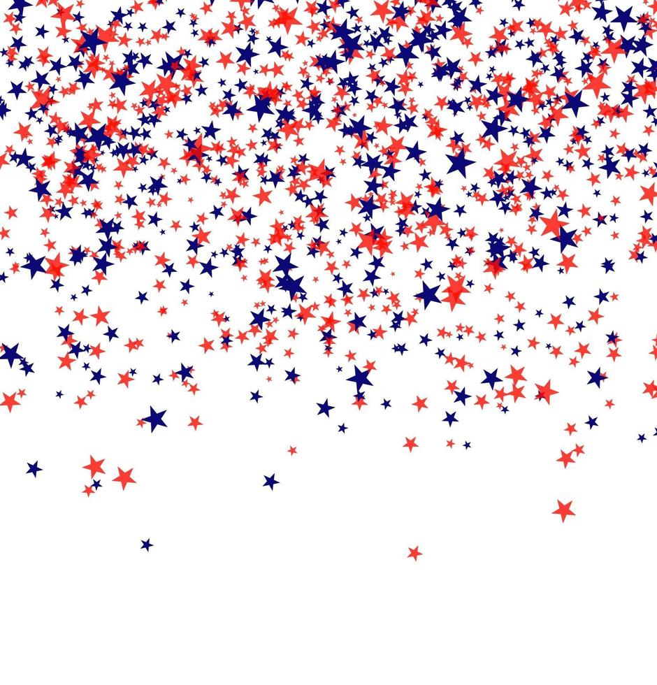 July 4th pattern made of stars. Red, blue and white confetti falling from the sky vector