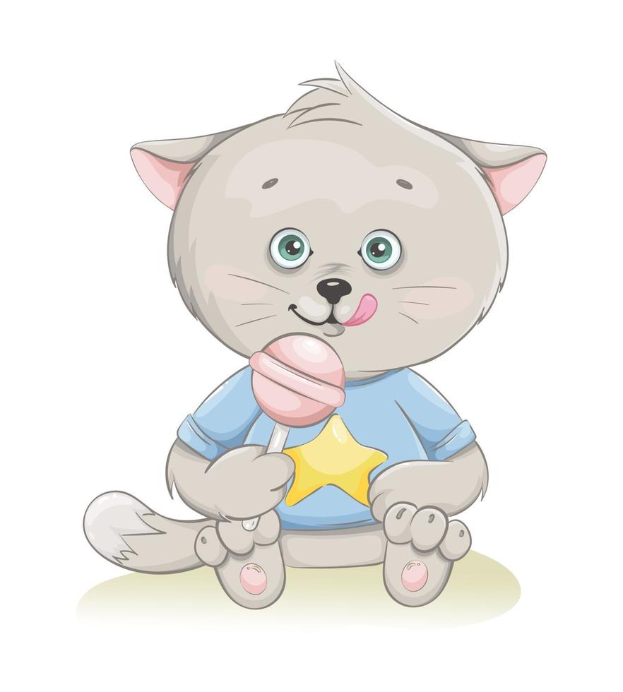 Cute little kitten sitting with candy vector