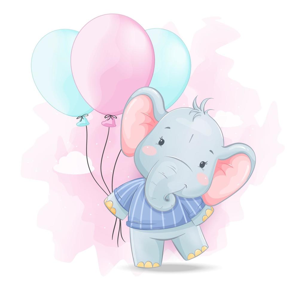 Cute little elephant. Funny cartoon character vector