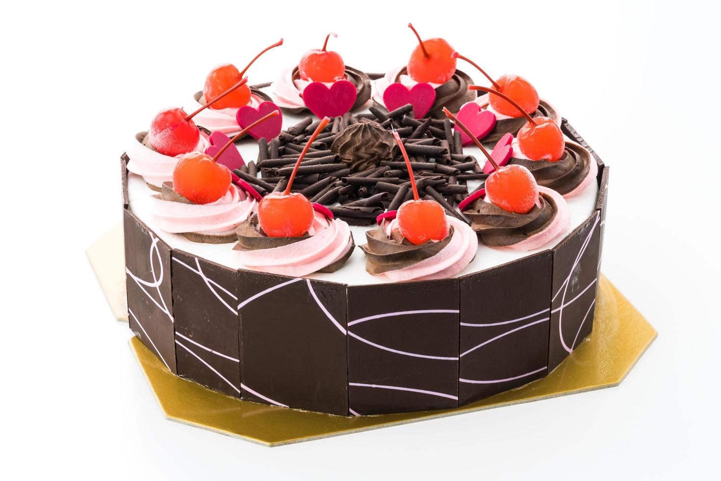 Chocolate cake with cherry on top photo