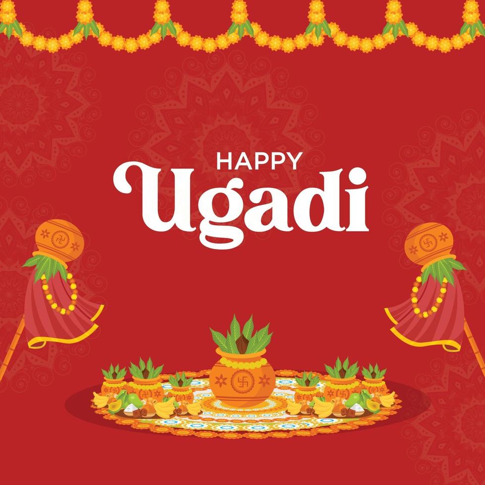 feliz festival de ugadi desea diseño de banner de tarjeta vector