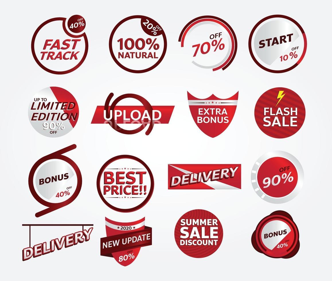 conjunto de diseño de etiqueta de promoción de banner rojo para marketing vector