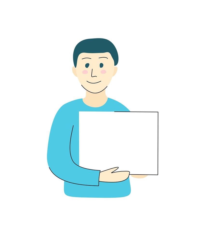 delivery service man with box. man holding poster with place for text vector