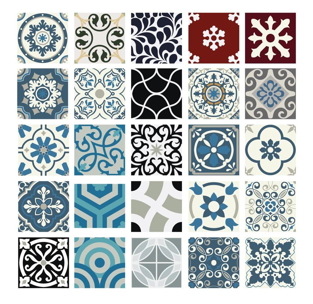 vintage tiles Portuguese patterns antique seamless design in Vector illustration