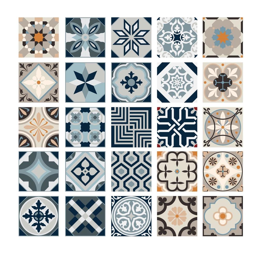 Azulejos antiguos patrones portugueses antiguo diseño sin costuras en la ilustración vectorial vector