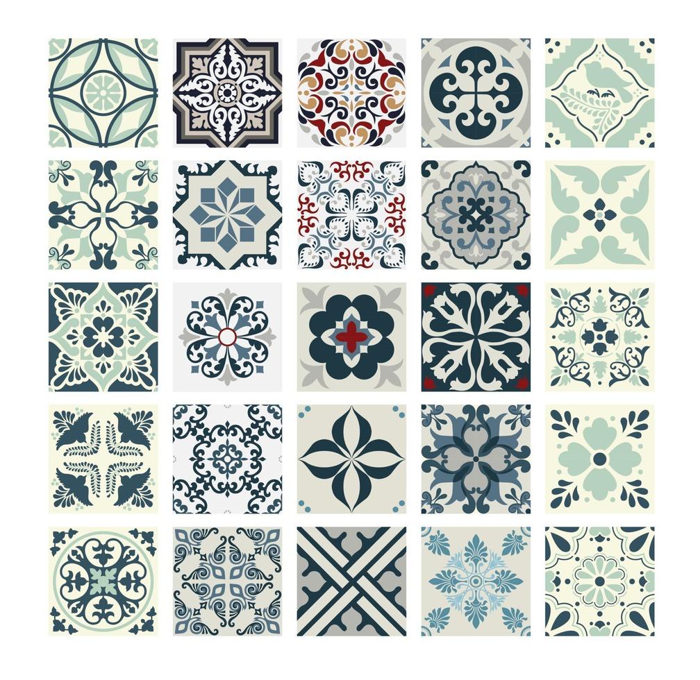 Azulejos antiguos patrones portugueses antiguo diseño sin costuras en la ilustración vectorial vector