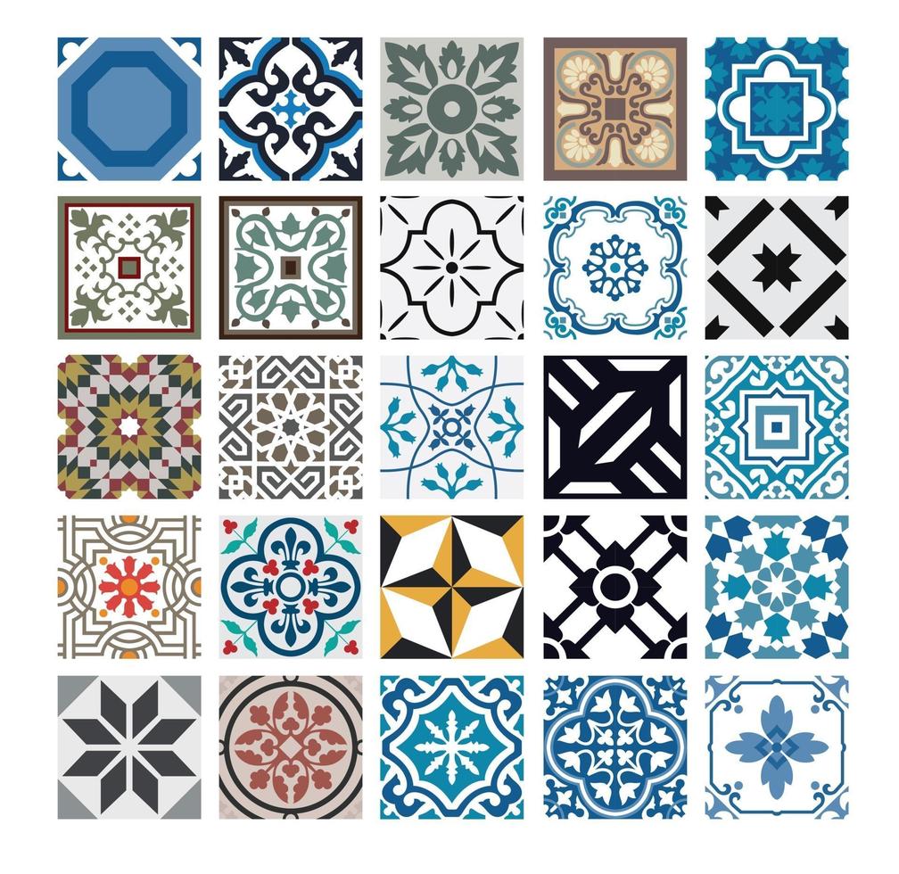 vintage tiles Portuguese patterns antique seamless design in Vector illustration