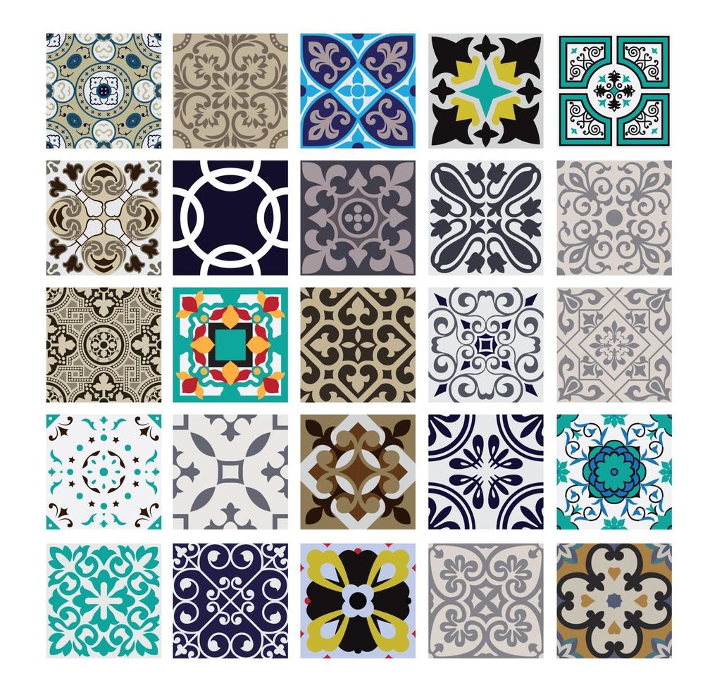 vintage tiles Portuguese patterns antique seamless design in Vector illustration