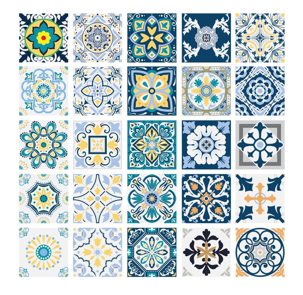 Azulejos antiguos patrones portugueses antiguo diseño sin costuras en la ilustración vectorial vector