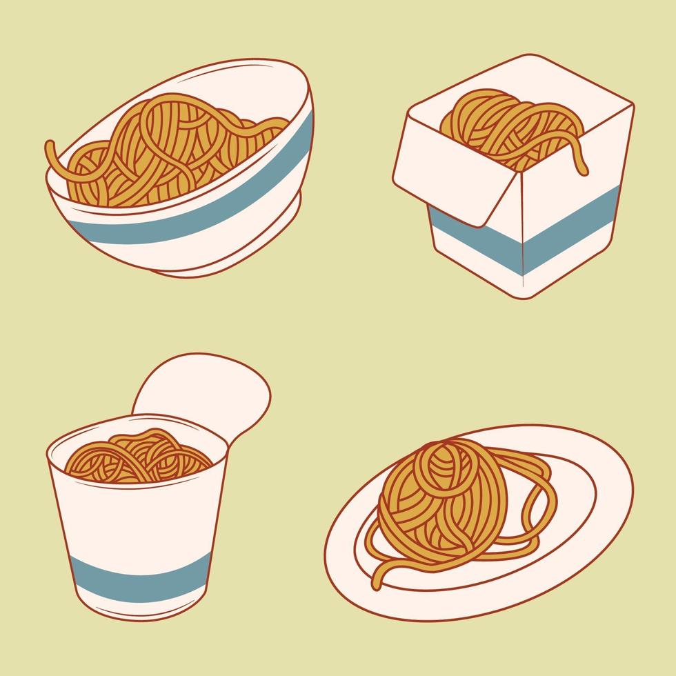 conjunto de fideos en caja vector