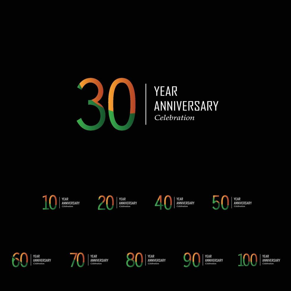 Establecer año aniversario fondo negro color vector plantilla diseño ilustración