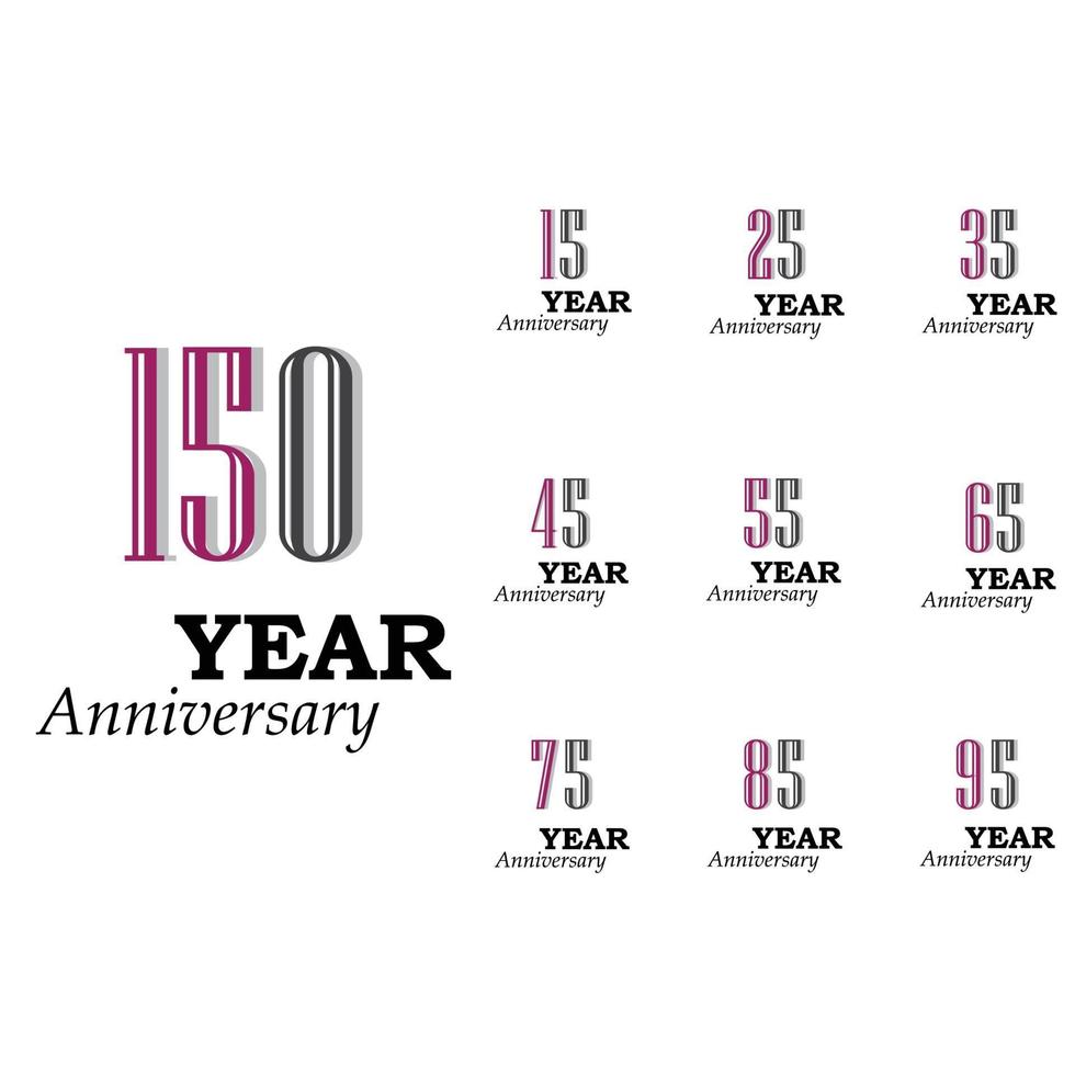 Set Year Anniversary Color Vector Template Design Illustration