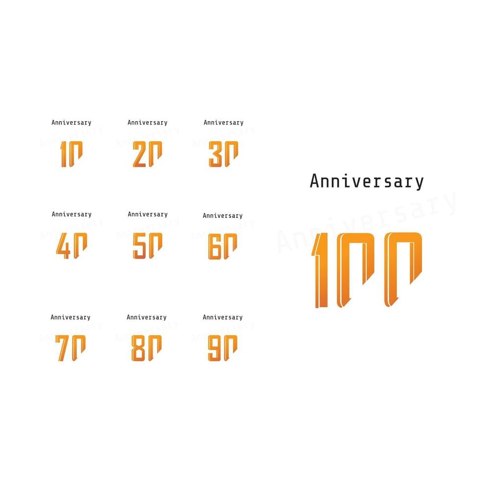 Set Year Anniversary Color Vector Template Design Illustration