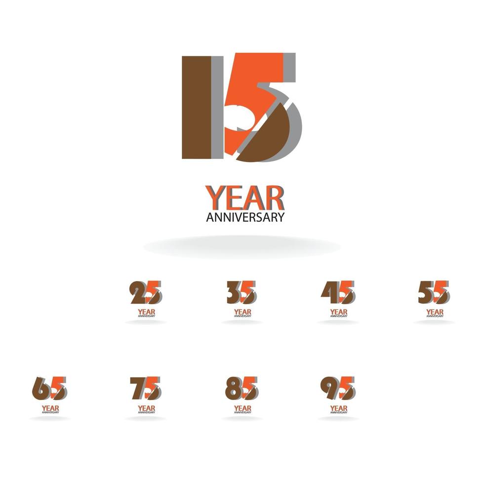 Establecer año aniversario color naranja vector plantilla diseño ilustración