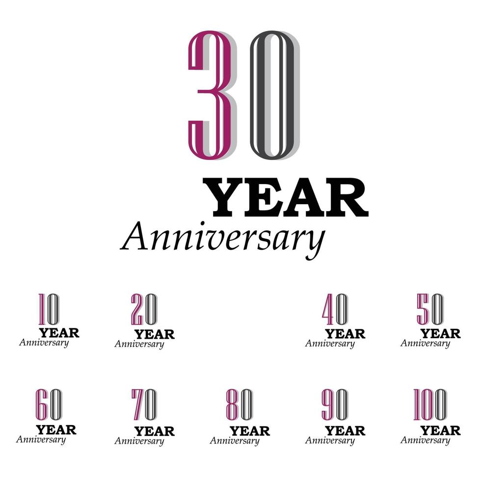 Set Year Anniversary Color Vector Template Design Illustration