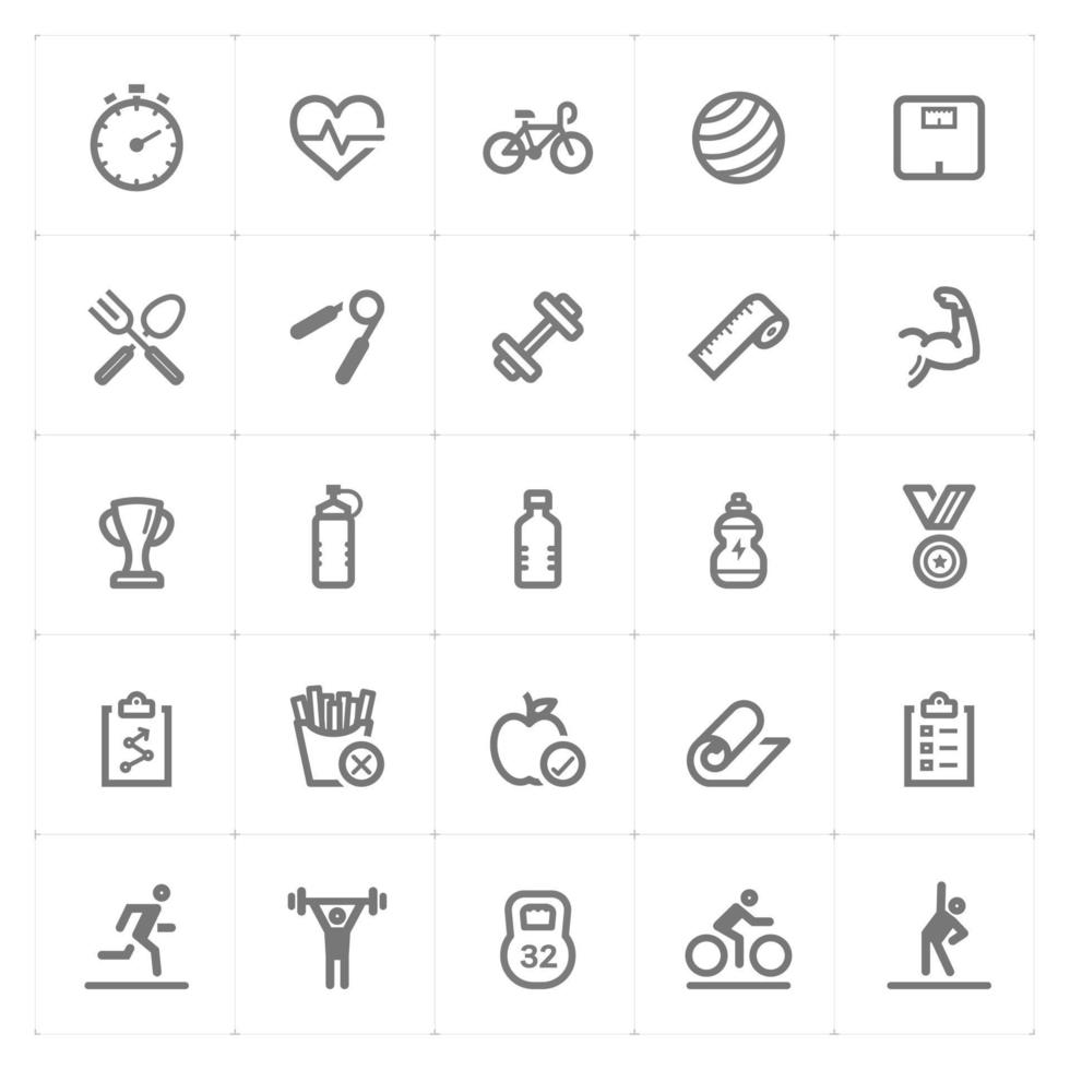 Fitness and Healthy line icons. Vector illustration on white background.