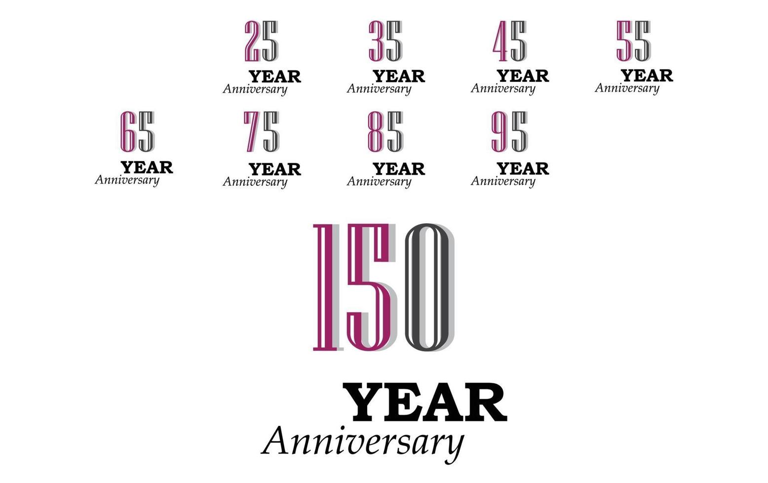 Set Year Anniversary Color Vector Template Design Illustration