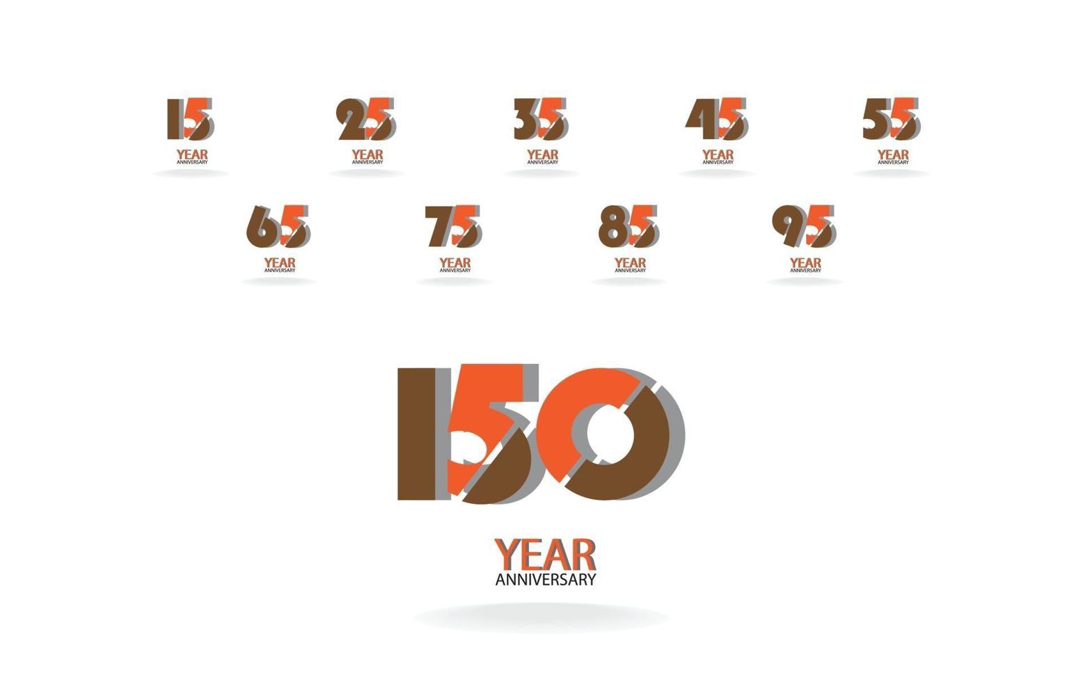 Set Year Anniversary orange Color Vector Template Design Illustration