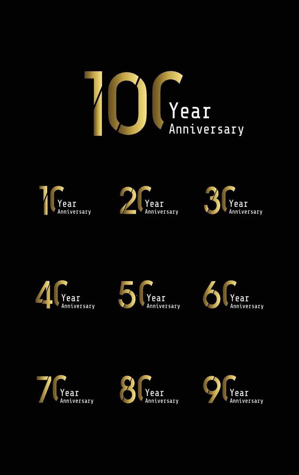 Set Year Anniversary Celebration Gold and Black Color Vector Template Design Illustration