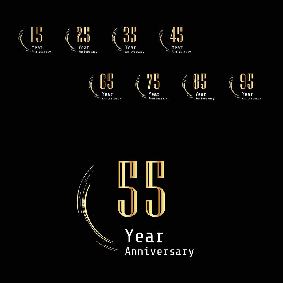 Establecer año aniversario celebración oro y fondo negro color vector plantilla diseño ilustración