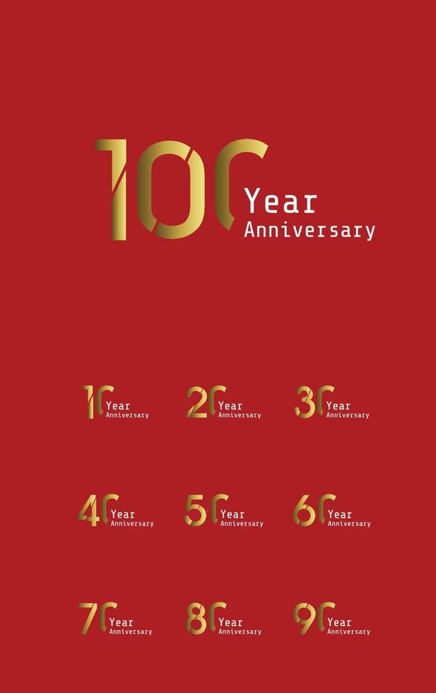 Establecer año aniversario celebración oro y fondo rojo color vector plantilla diseño ilustración
