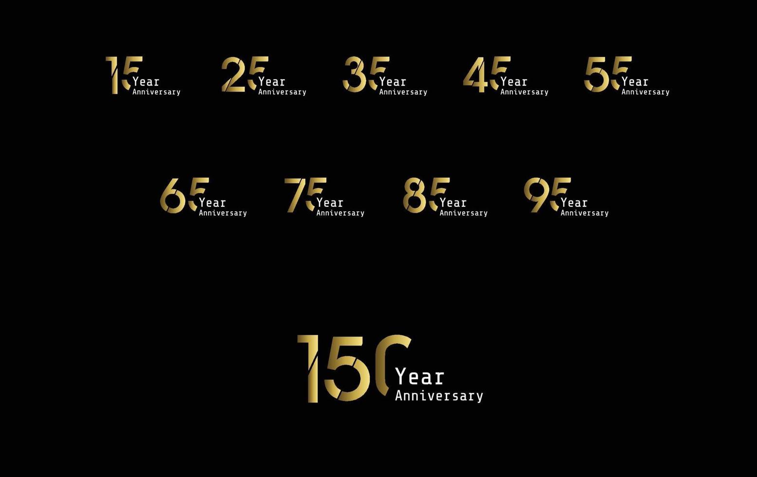 Set Year Anniversary Celebration Gold and Black Color Vector Template Design Illustration
