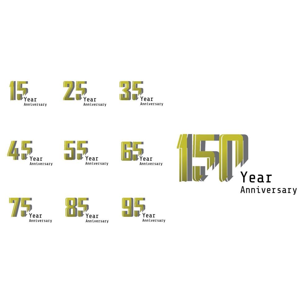 Set Year Anniversary Celebration Gold and White Background Color Vector Template Design Illustration