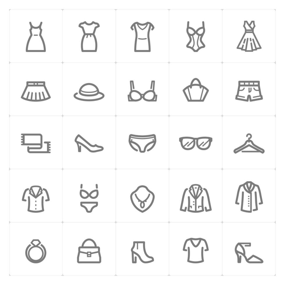 Clothing Woman line icons. Vector illustration on white background.
