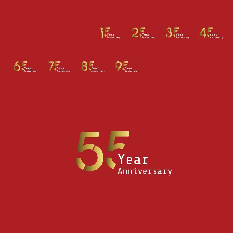 Set Year Anniversary Celebration Gold and Red Background Color Vector Template Design Illustration